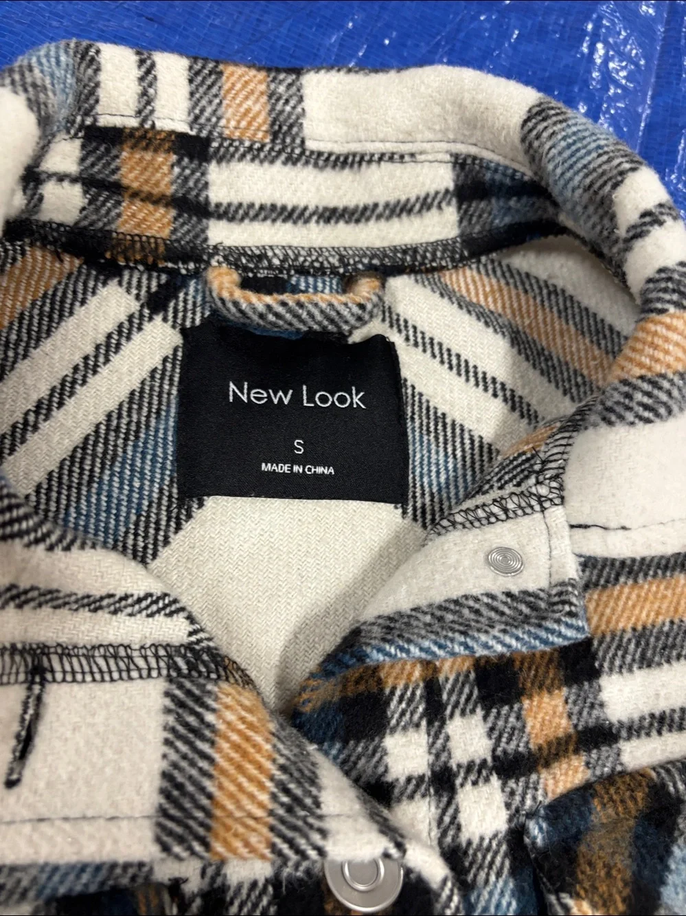 New Look Women’s Cream & Blue Plaid Shacket Jacket